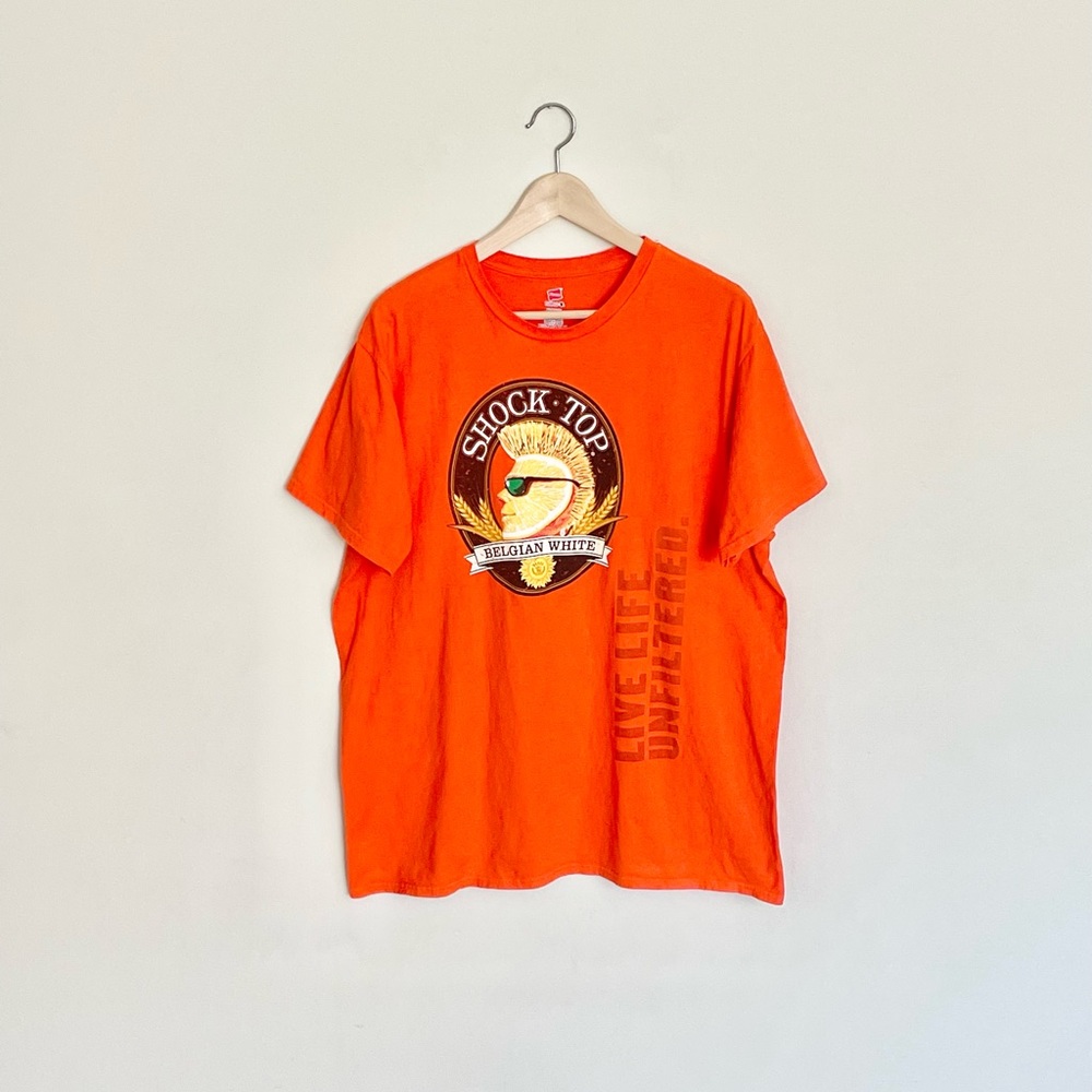 Shock Top Belgian White Beer "Live Life Unfiltered" Orange T Shirt Adult XL